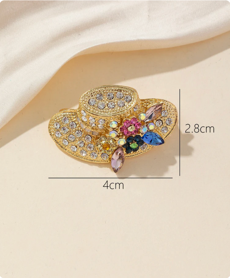 Broche Chapeau Fleuri Strass