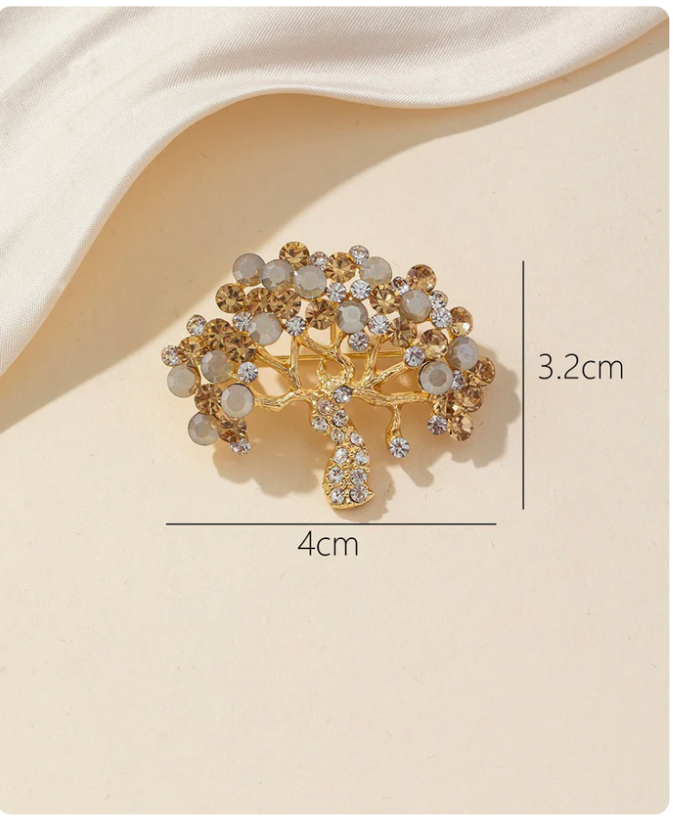 Broche Arbre de Vie Doré & Cristaux